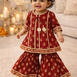 Girls Red&Gold Pakistani gharara set| Eid outfit | 12-18 months| Ready to Ship